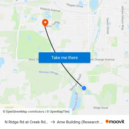 N Ridge Rd at Creek Rd Sb to Ame Building (Research #4) map
