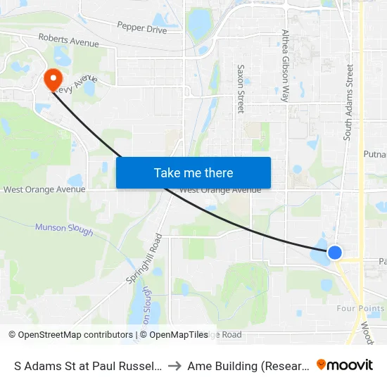 S Adams St at Paul Russell Rd Nb to Ame Building (Research #4) map