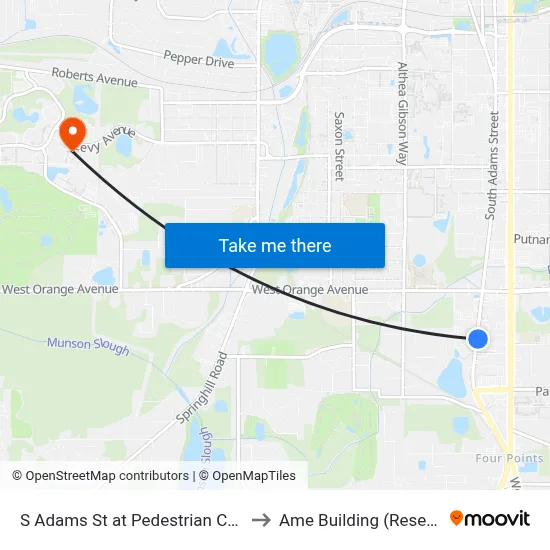 S Adams St at Pedestrian Crossing Nb to Ame Building (Research #4) map
