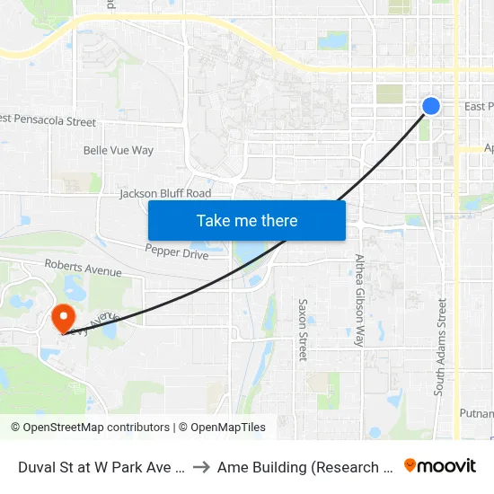 Duval St at W Park Ave Nb to Ame Building (Research #4) map