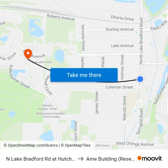 N Lake Bradford Rd at Hutchinson St Sb to Ame Building (Research #4) map