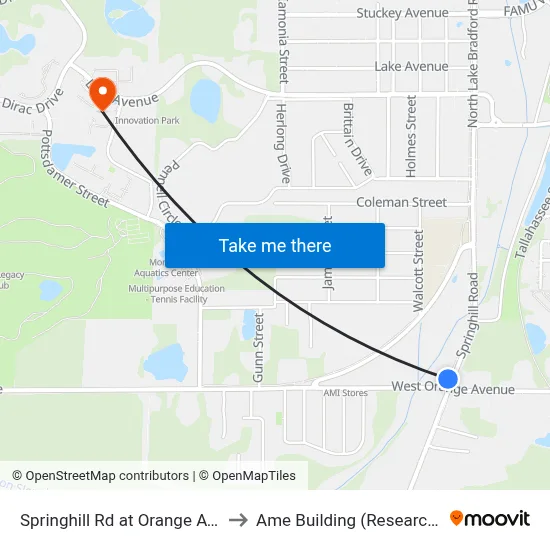 Springhill Rd at Orange Ave Sb to Ame Building (Research #4) map