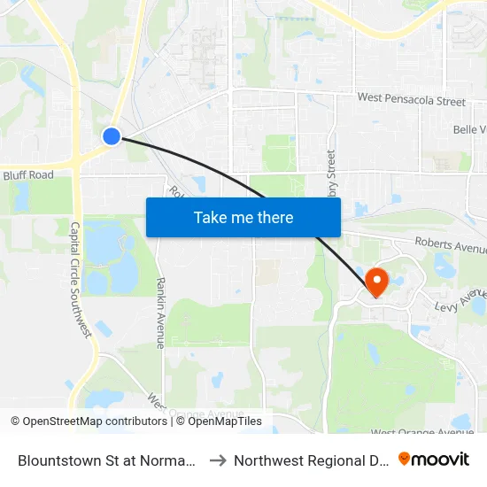 Blountstown St at Norman Park Dr Nb to Northwest Regional Data Center map