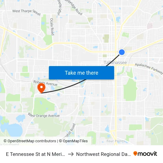 E Tennessee St at N Meridian St Eb to Northwest Regional Data Center map