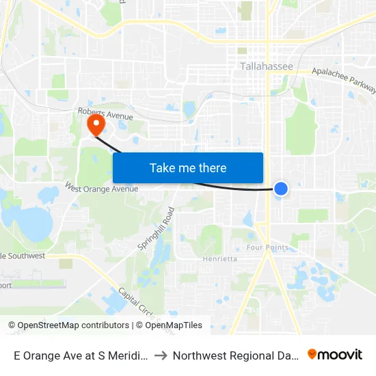 E Orange Ave at S Meridian St Wb to Northwest Regional Data Center map