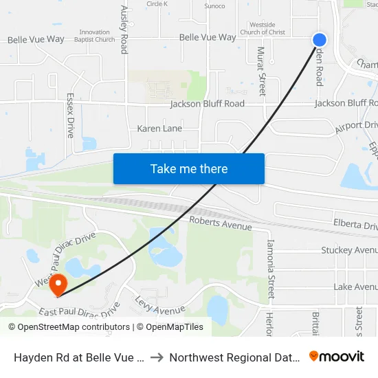 Hayden Rd at Belle Vue Way Nb to Northwest Regional Data Center map