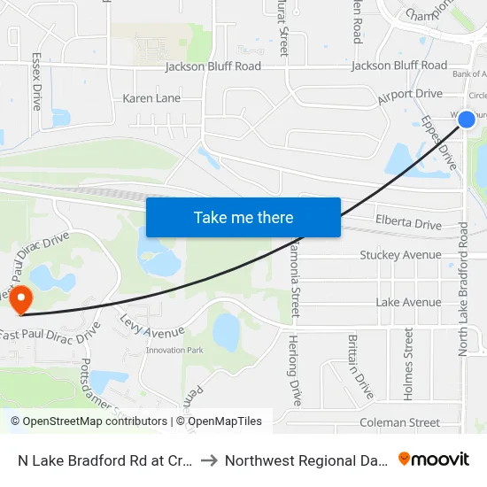 N Lake Bradford Rd at Crate St Nb to Northwest Regional Data Center map