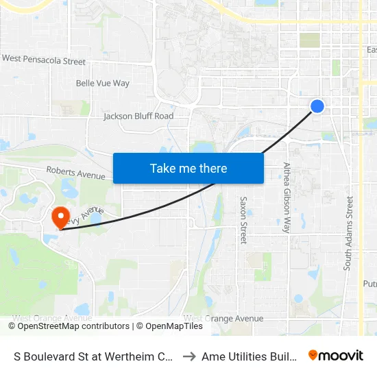 S Boulevard St at Wertheim Center to Ame Utilities Building map
