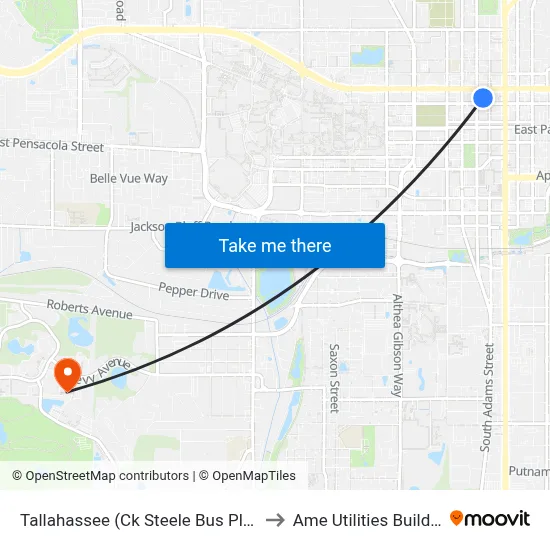 Tallahassee (Ck Steele Bus Plaza) to Ame Utilities Building map