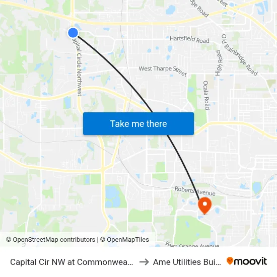 Capital Cir NW at Commonwealth Blvd to Ame Utilities Building map