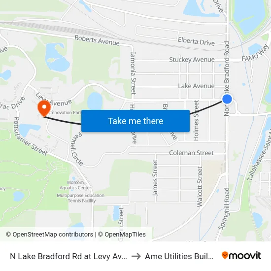 N Lake Bradford Rd at Levy Ave Sb to Ame Utilities Building map