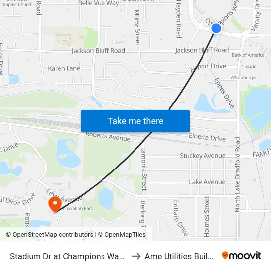 Stadium Dr at Champions Way Wb to Ame Utilities Building map