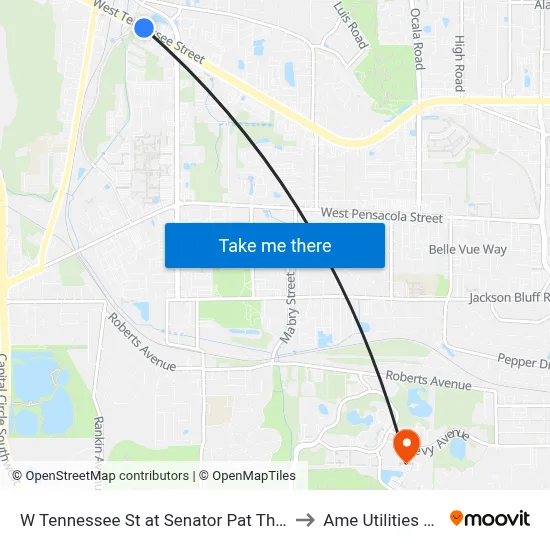 W Tennessee St at Senator Pat Thomas Blvd Wb to Ame Utilities Building map
