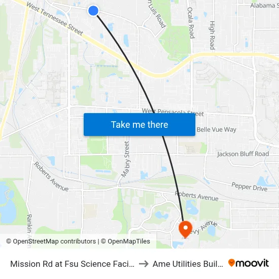 Mission Rd at Fsu Science Facility Eb to Ame Utilities Building map