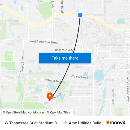 W Tennessee St at Stadium Dr Eb to Ame Utilities Building map