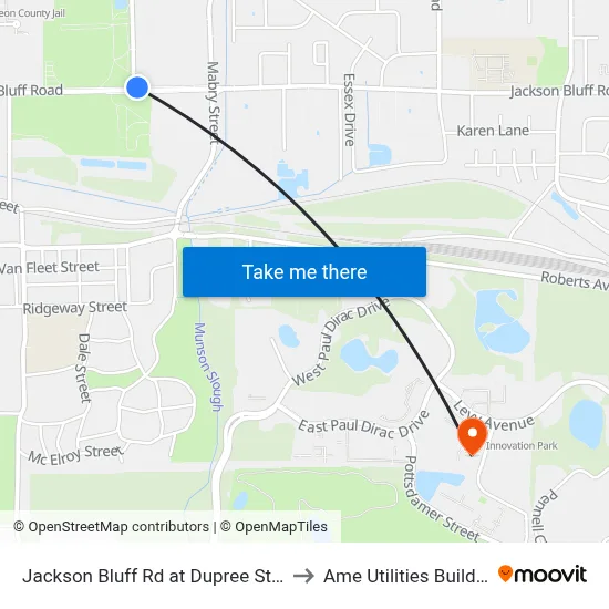 Jackson Bluff Rd at Dupree St Wb to Ame Utilities Building map
