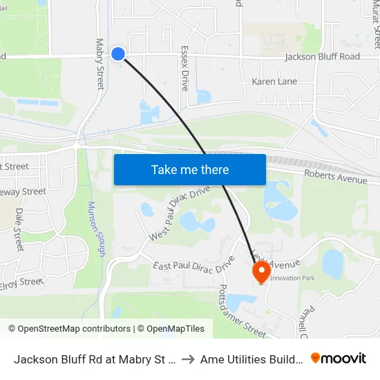 Jackson Bluff Rd at Mabry St Wb to Ame Utilities Building map