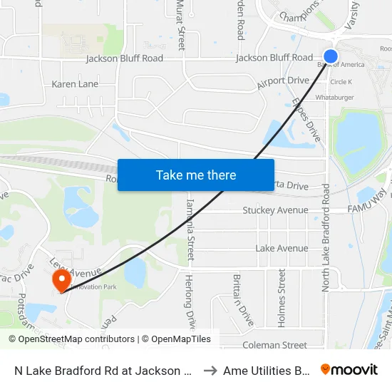N Lake Bradford Rd at Jackson Bluff Rd Sb to Ame Utilities Building map