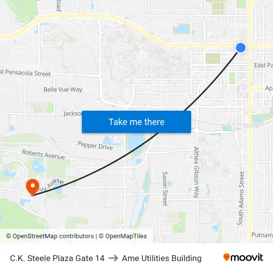 C.K. Steele Plaza Gate 14 to Ame Utilities Building map