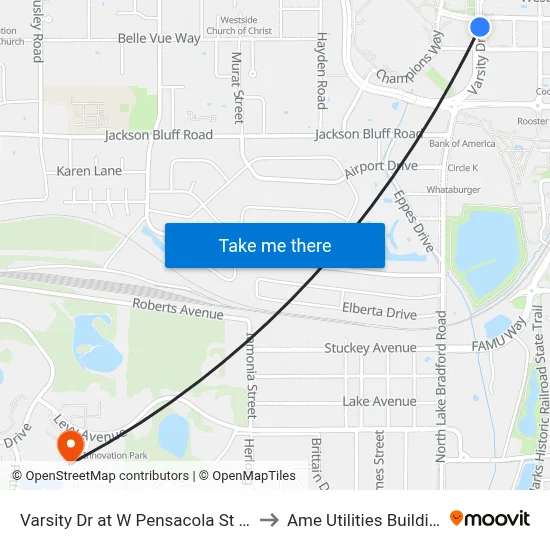 Varsity Dr at W Pensacola St Nb to Ame Utilities Building map