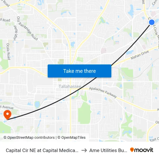 Capital Cir NE at Capital Medical Blvd Nb to Ame Utilities Building map