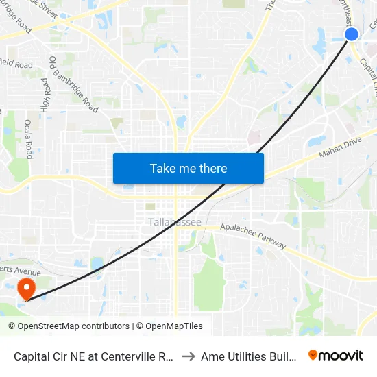 Capital Cir NE at Centerville Rd Nb to Ame Utilities Building map