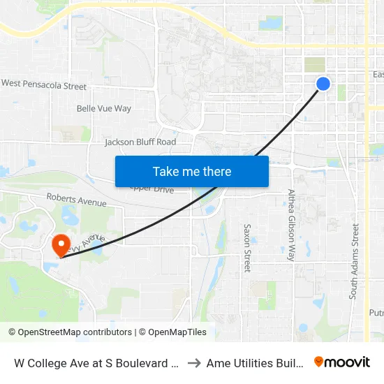 W College Ave at S Boulevard St Eb to Ame Utilities Building map