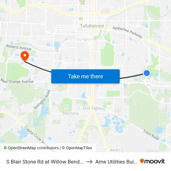 S Blair Stone Rd at Willow Bend Way Nb to Ame Utilities Building map