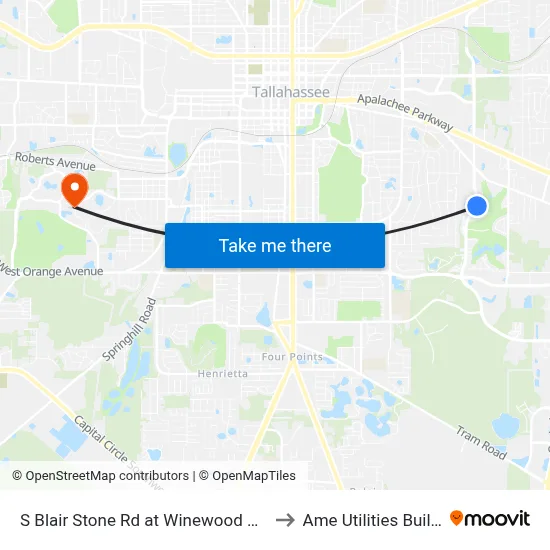S Blair Stone Rd at Winewood Blvd Nb to Ame Utilities Building map
