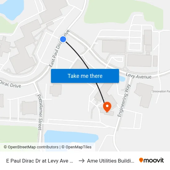 E Paul Dirac Dr at Levy Ave Nb to Ame Utilities Building map