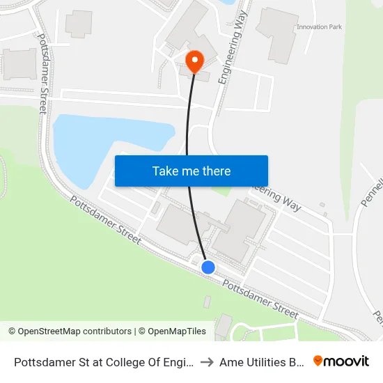 Pottsdamer St at College Of Engineering Nb to Ame Utilities Building map