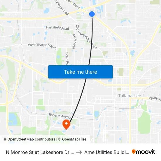 N Monroe St at Lakeshore Dr Nb to Ame Utilities Building map