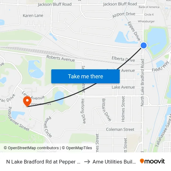 N Lake Bradford Rd at Pepper Dr Nb to Ame Utilities Building map