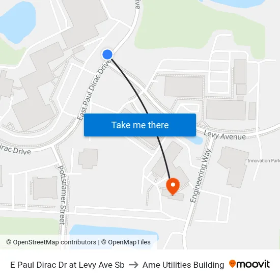 E Paul Dirac Dr at Levy Ave Sb to Ame Utilities Building map