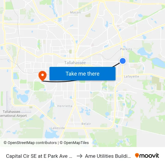 Capital Cir SE at E Park Ave Nb to Ame Utilities Building map