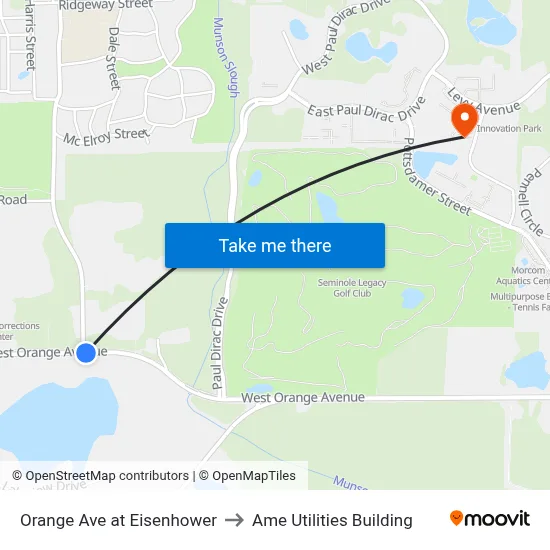 Orange Ave at Eisenhower to Ame Utilities Building map