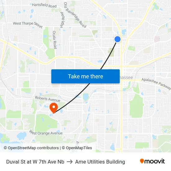 Duval St at W 7th Ave Nb to Ame Utilities Building map
