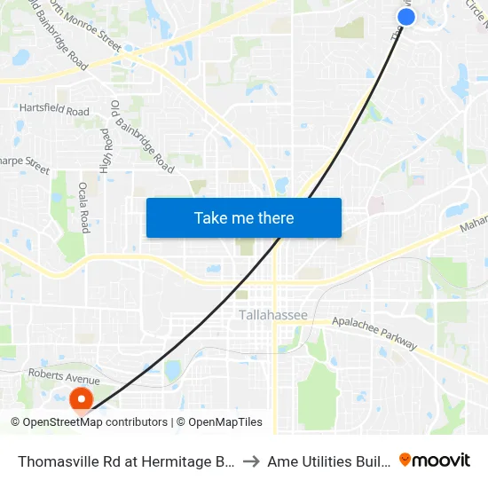 Thomasville Rd at Hermitage Blvd Nb to Ame Utilities Building map