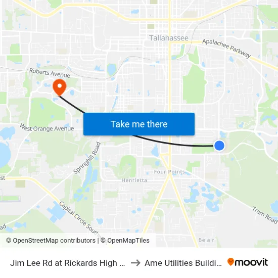 Jim Lee Rd at Rickards High Nb to Ame Utilities Building map