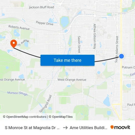 S Monroe St at Magnolia Dr Nb to Ame Utilities Building map