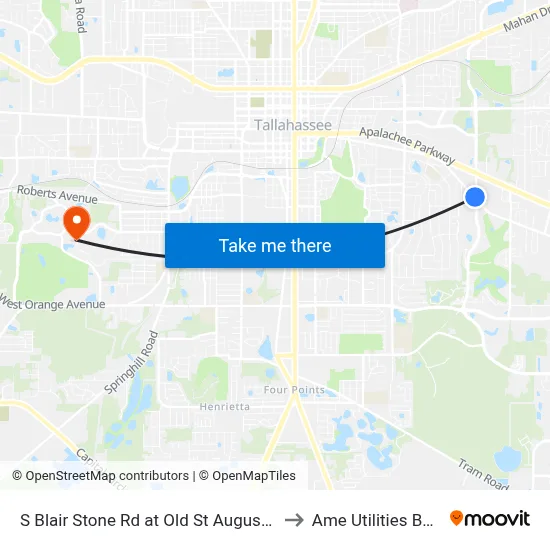 S Blair Stone Rd at Old St Augustine Rd Sb to Ame Utilities Building map