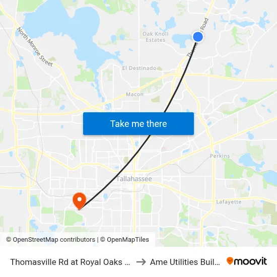 Thomasville Rd at Royal Oaks Dr Nb to Ame Utilities Building map