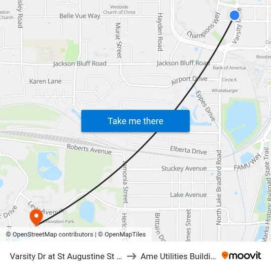 Varsity Dr at St Augustine St Sb to Ame Utilities Building map