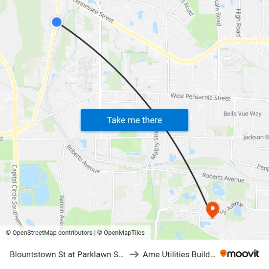 Blountstown St at Parklawn St Nb to Ame Utilities Building map