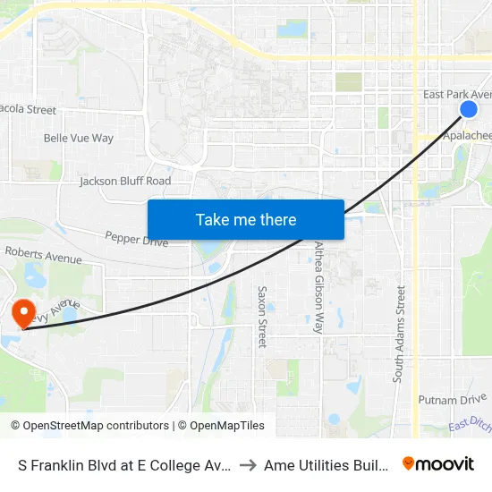 S Franklin Blvd at E College Ave Nb to Ame Utilities Building map