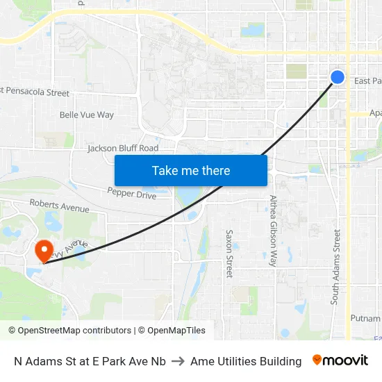 N Adams St at E Park Ave Nb to Ame Utilities Building map