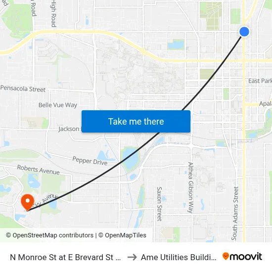 N Monroe St at E Brevard St Nb to Ame Utilities Building map