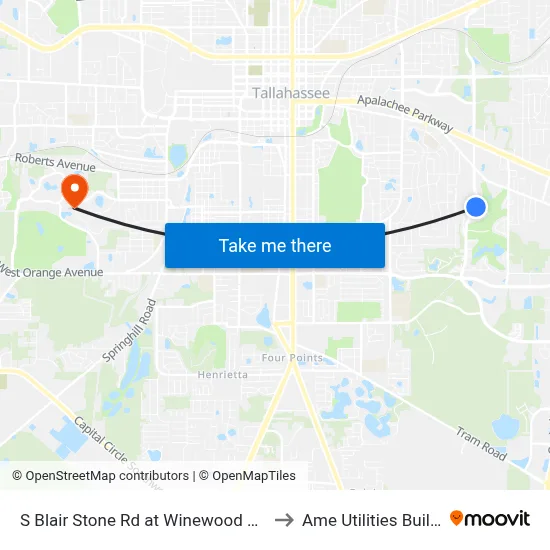 S Blair Stone Rd at Winewood Blvd Sb to Ame Utilities Building map