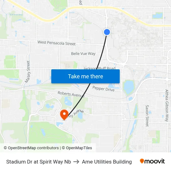 Stadium Dr at Spirit Way Nb to Ame Utilities Building map