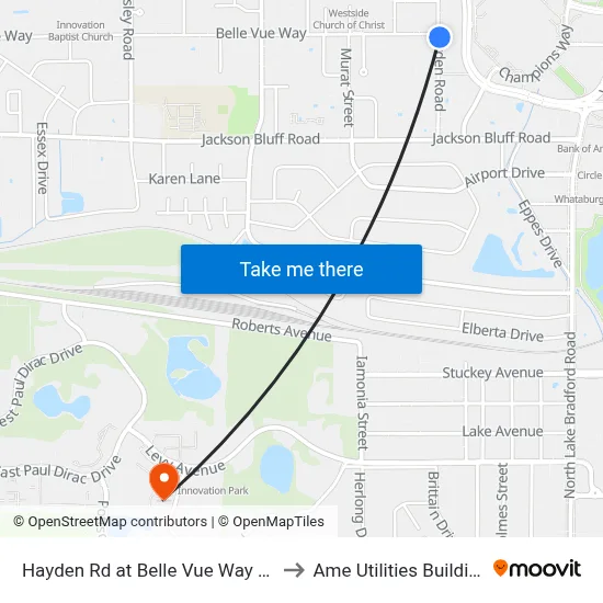 Hayden Rd at Belle Vue Way Nb to Ame Utilities Building map